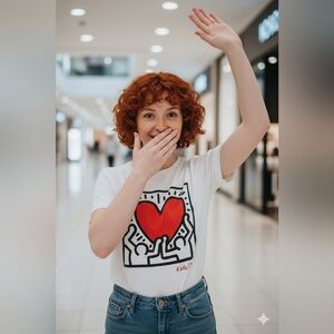 NWOT Keith Haring❤HEART❤White Graphic Tee Size Small